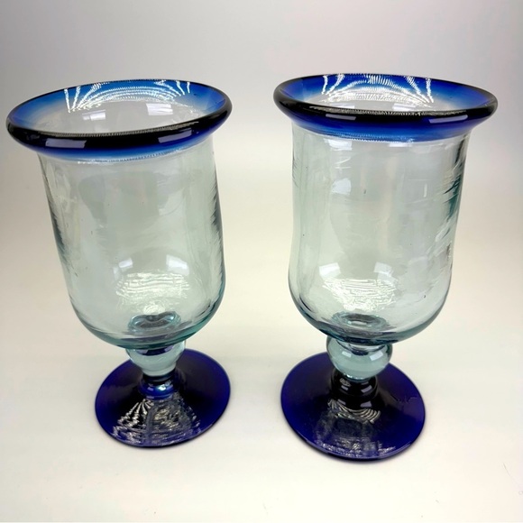 Handblown Mexican Cobalt Blue Goblets - Picture 1 of 10